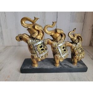 Golden elephant family reflective glass figure unique home decor zoo animal